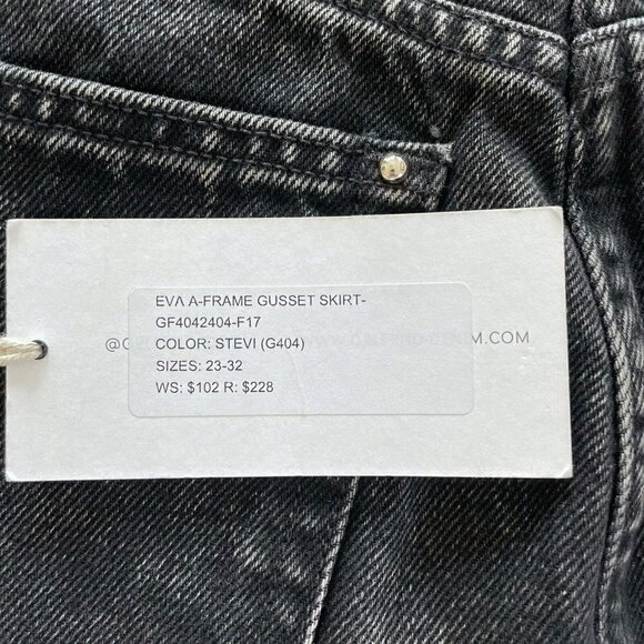 GRLFRND Eva's Studded Gusset A-Frame Black Denim Mini Skirt Sz 26 NWT - Picture 5 of 9
